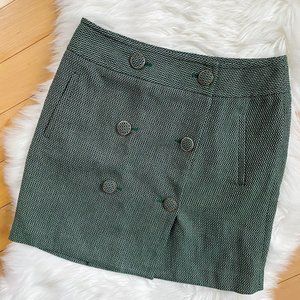 LOFT green button front tweed wool 70's mini skirt